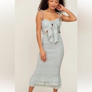 ✨‎ Mabel Garden Midi Dress – Green & White Floral – Size Large ✨